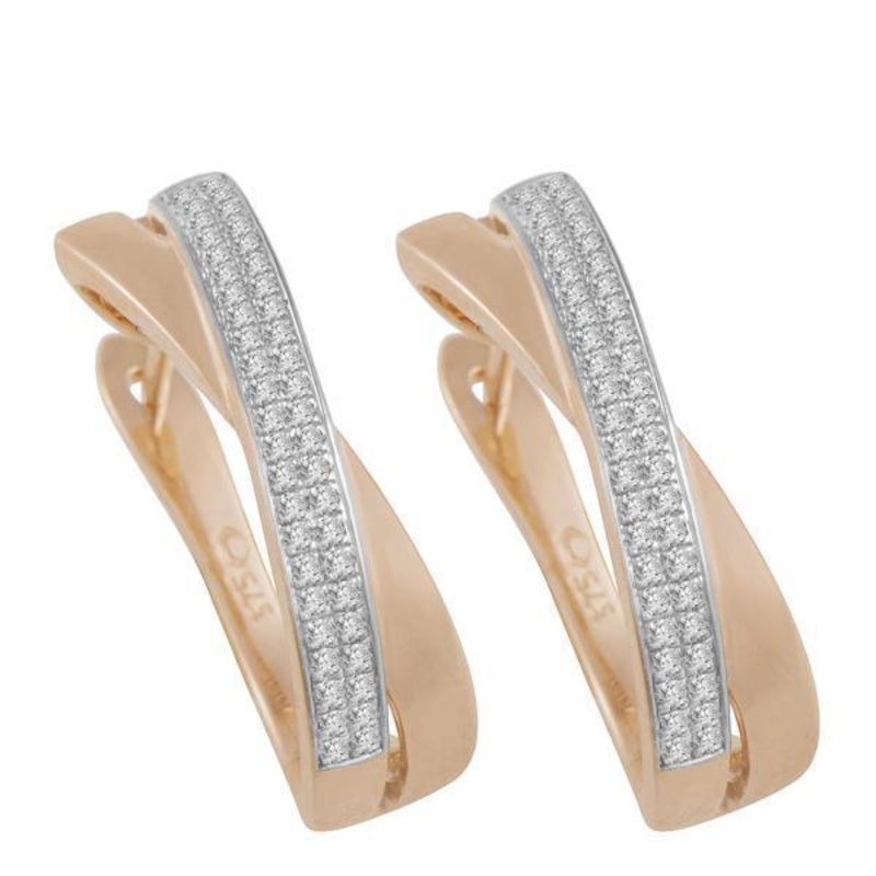 9ct Rose Gold Round Brilliant-cut Diamond Micro Pave Cross Over Huggies