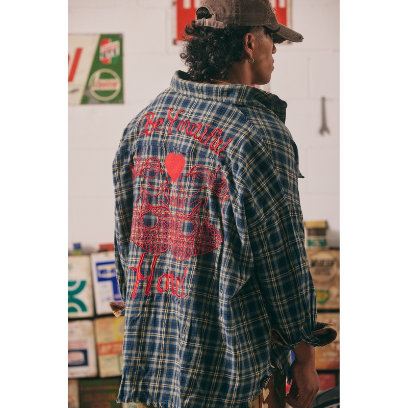 BE YOUTIFUL SABBI HOTEL FLANNEL SHIRT -BLUE XXS