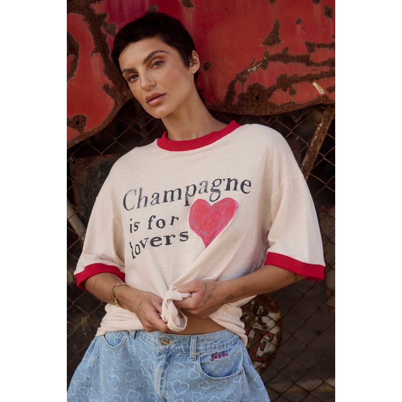 THE CHAMPAGNE IS FOR LOVERS TEE – CREAM XS
