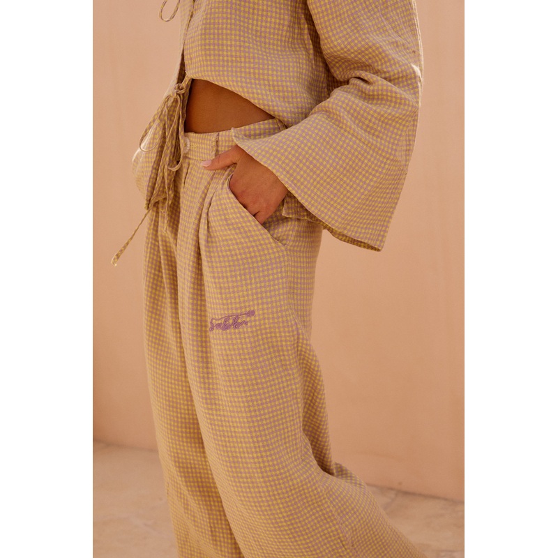 THE GINGHAM PANT – CHARTREUSE & PURPLE XXS