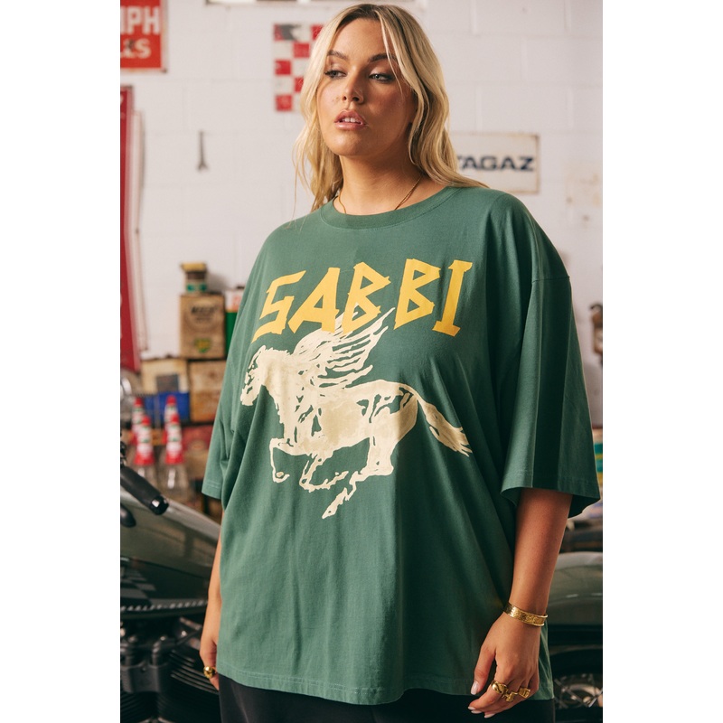 THE VERY OVERSIZED RHINESTONE TEE – GREEN XXS
