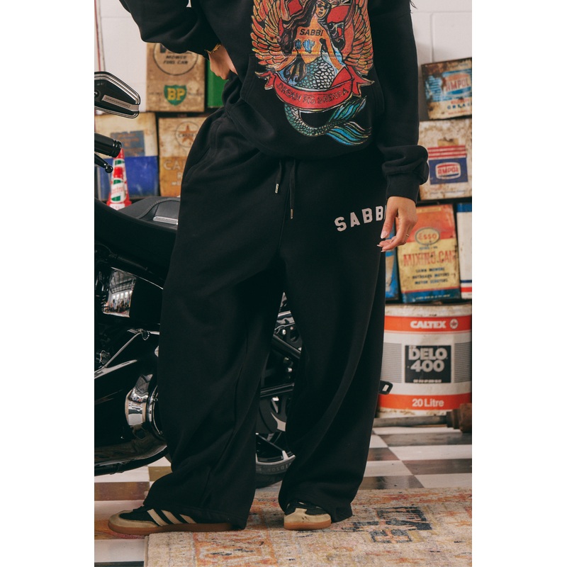 THE BRENDA ENERGY WIDE LEG SWEAT PANTS – BLACK XXS