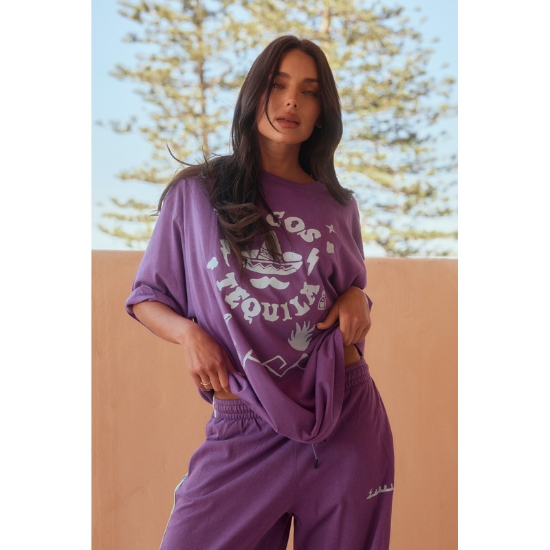 THE VERY OVERSIZED TACO & TEQUILA TEE – PURPLE & AQUA BLUE XXS