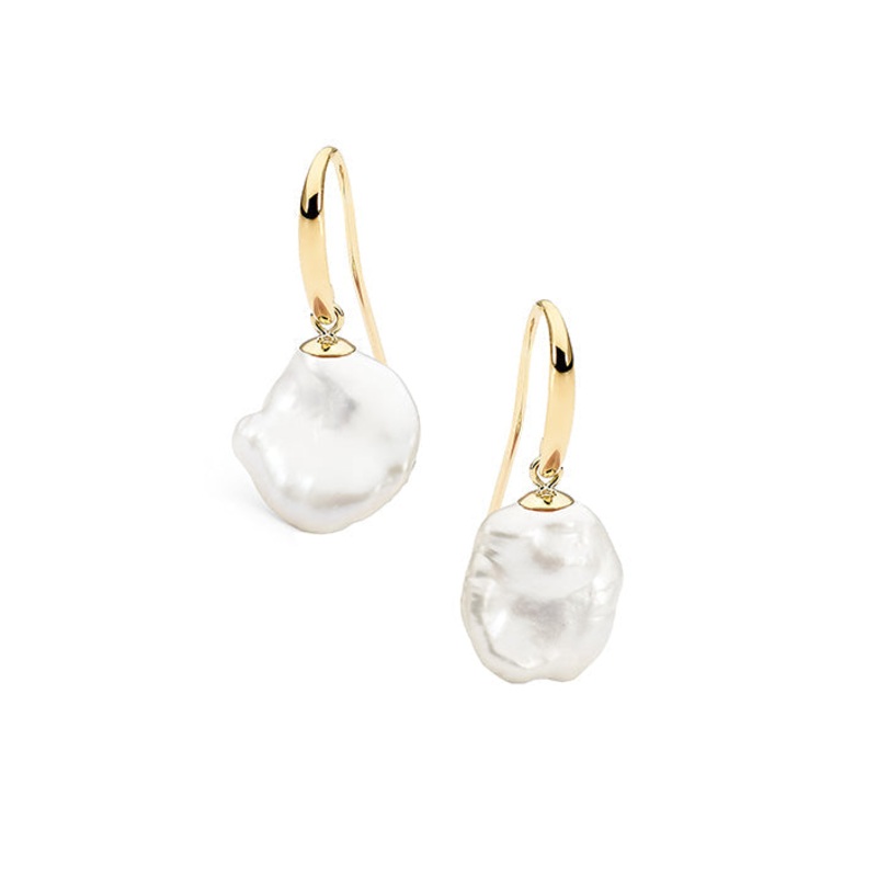 9ct Yellow Gold Freshwater Pearl Keshi Shepherd Hook Earrings