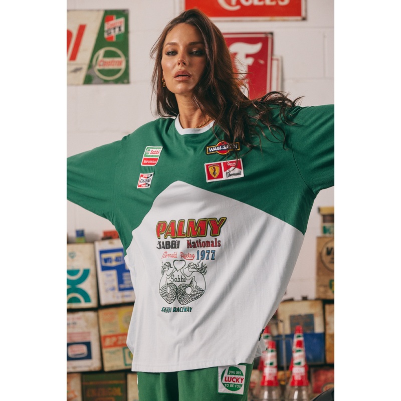 THE LONG SLEEVE MERMAID RACING TEE – GREEN & SKY XXS