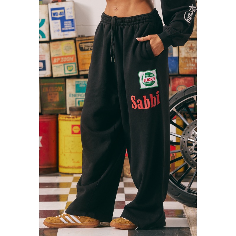 WIDE LEG SWEAT PANTS – MERMAID RACING – BLACK XS