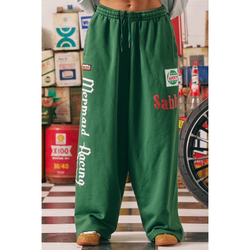 WIDE LEG SWEAT PANTS – MERMAID RACING – GREEN XS
