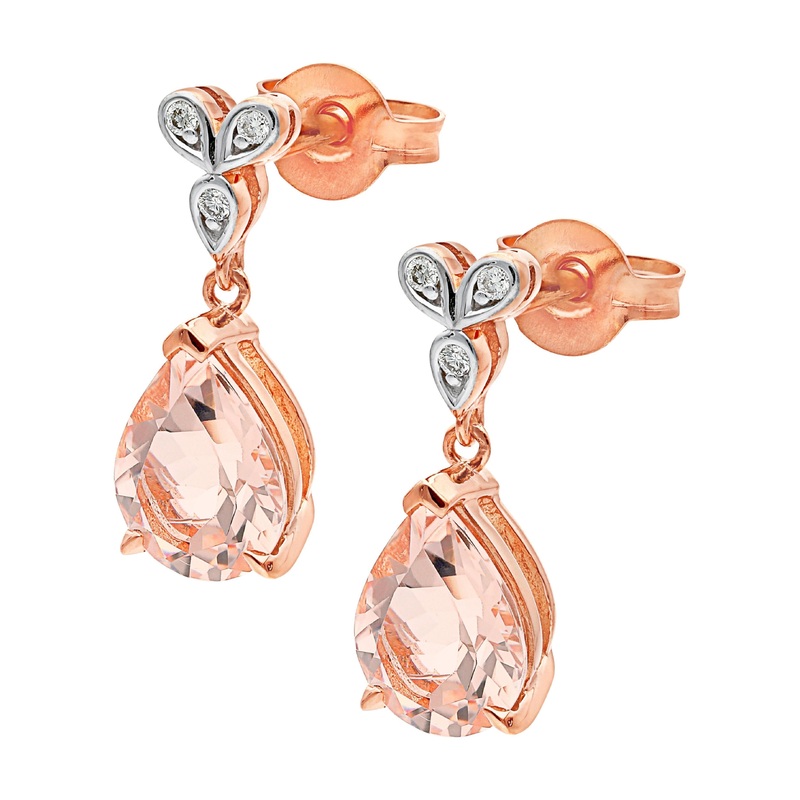 9ct Rose Gold Morganite & Diamond Earrings