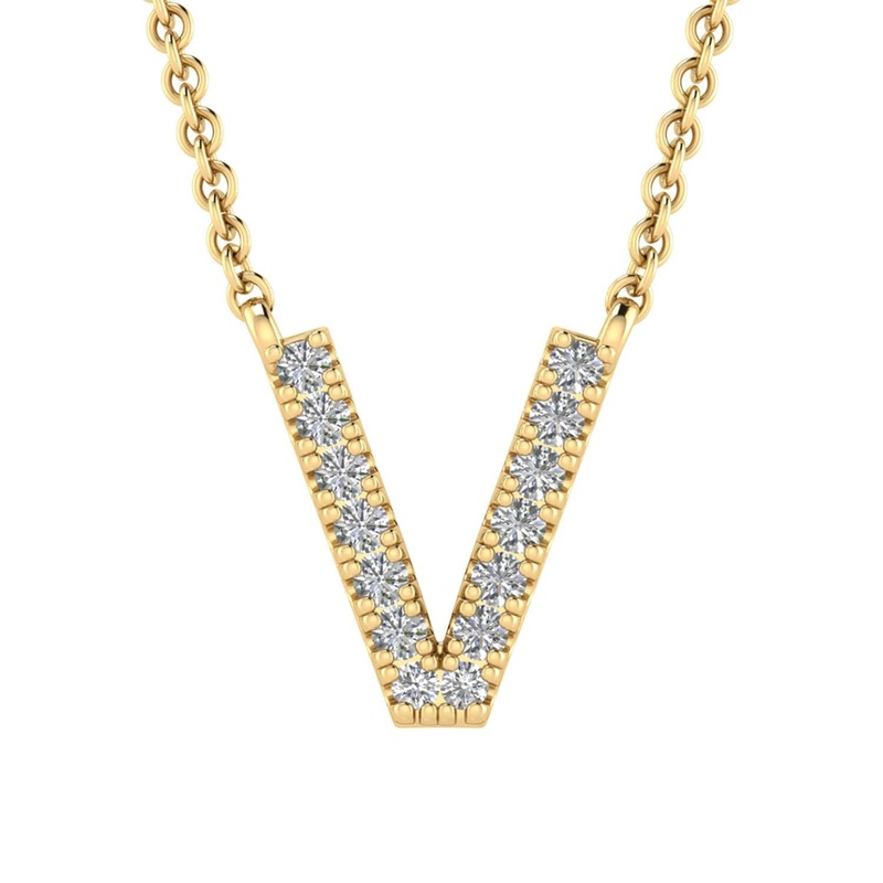 9ct Yellow Gold Diamond Initial ‘V’ Necklace