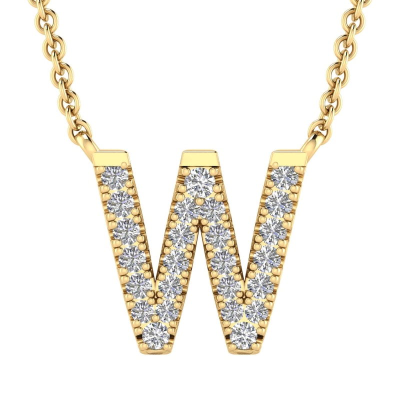 9ct Yellow Gold Diamond Initial ‘W’ Necklace