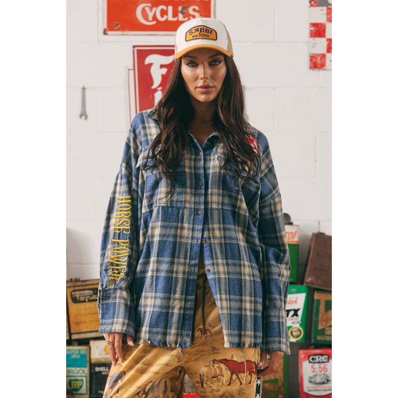 THE HORSE POWER FLANNEL SHIRT – BLUE XS