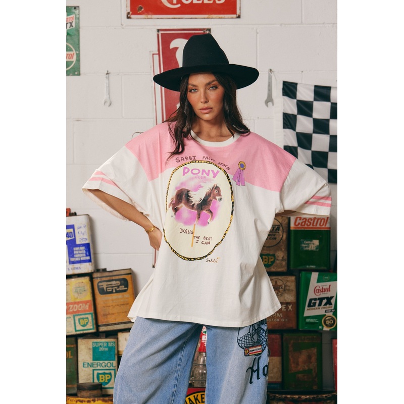 THE BOYFRIEND FIT PONY CLUB TEE – PINK XXS