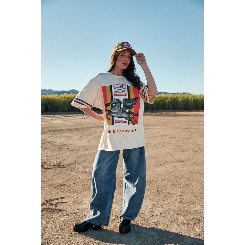 THE VERY OVERSIZED SABBI RODEO SELF LOVE CLUB TEE – BEIGE XXS