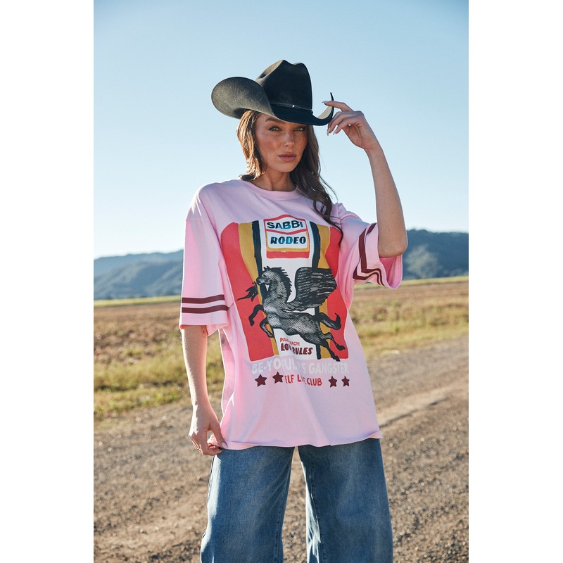 THE VERY OVERSIZED SABBI RODEO SELF LOVE CLUB TEE – PINK XXS