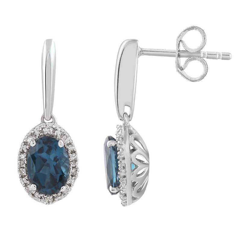 9ct White Gold 0.10ct Diamond London Blue Topaz Earrings