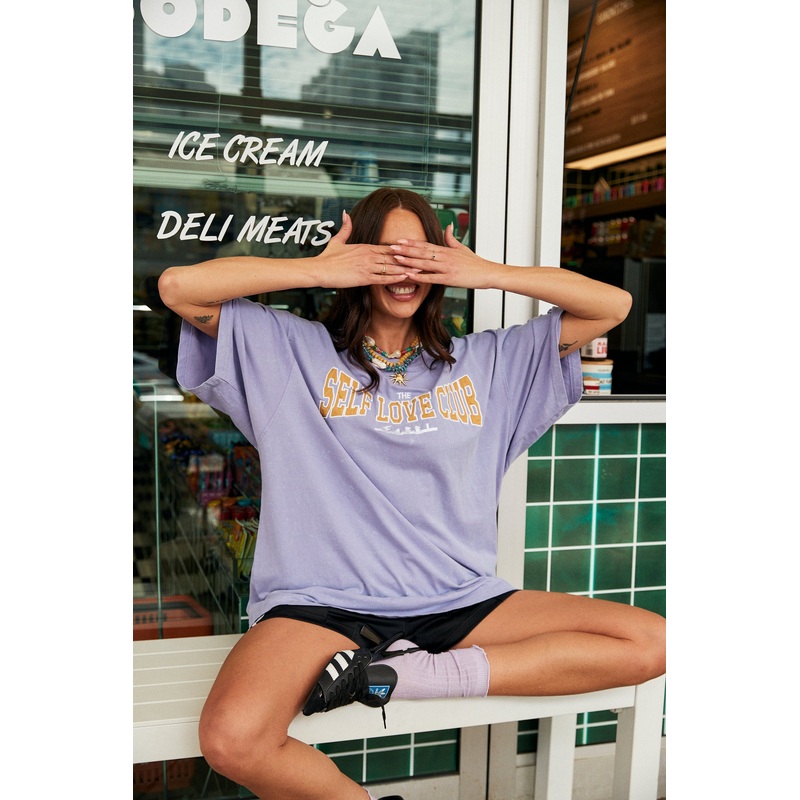 THE VERY OVERSIZED SELF LOVE CLUB TEE – PURPLE XXS