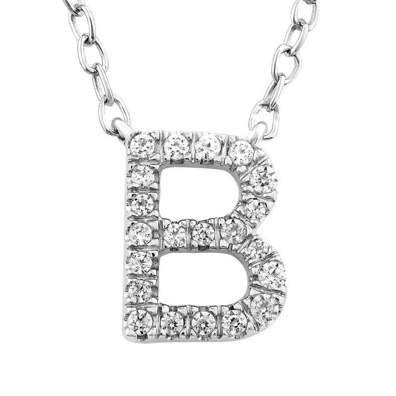 9ct White Gold Diamond Initial ‘B’ Necklace
