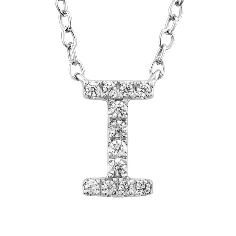 9ct White Gold Diamond Initial ‘I’ Necklace