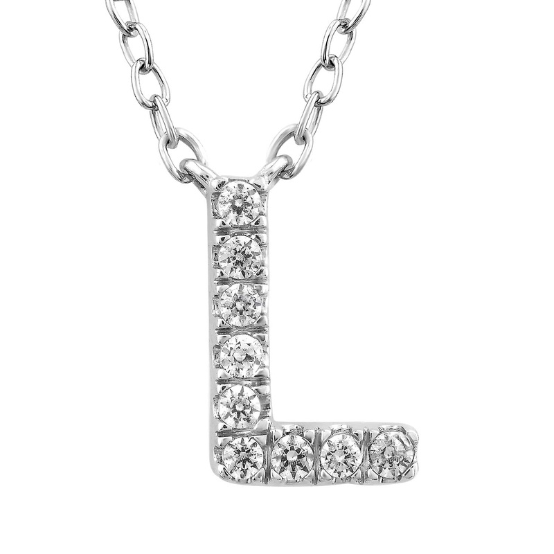 9ct White Gold Diamond Initial ‘L’ Necklace