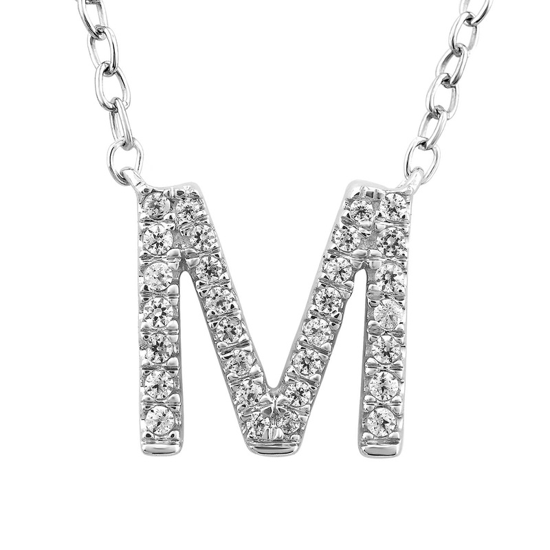 9ct White Gold Diamond Initial ‘M’ Necklace