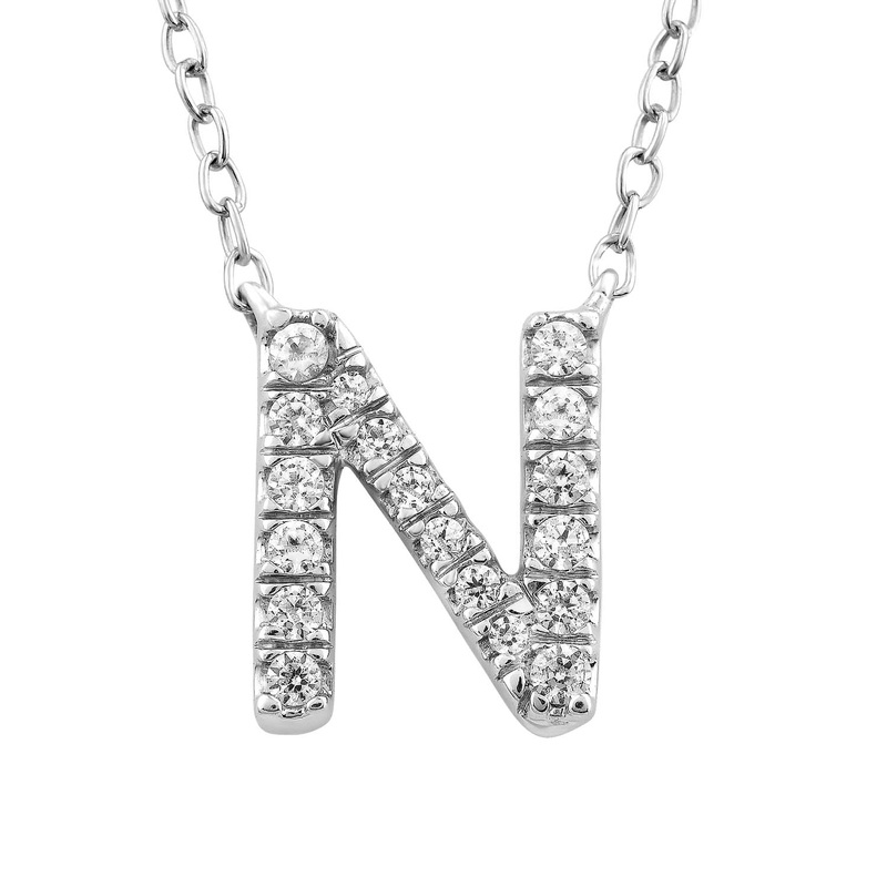 9ct White Gold Diamond Initial ‘N’ Necklace