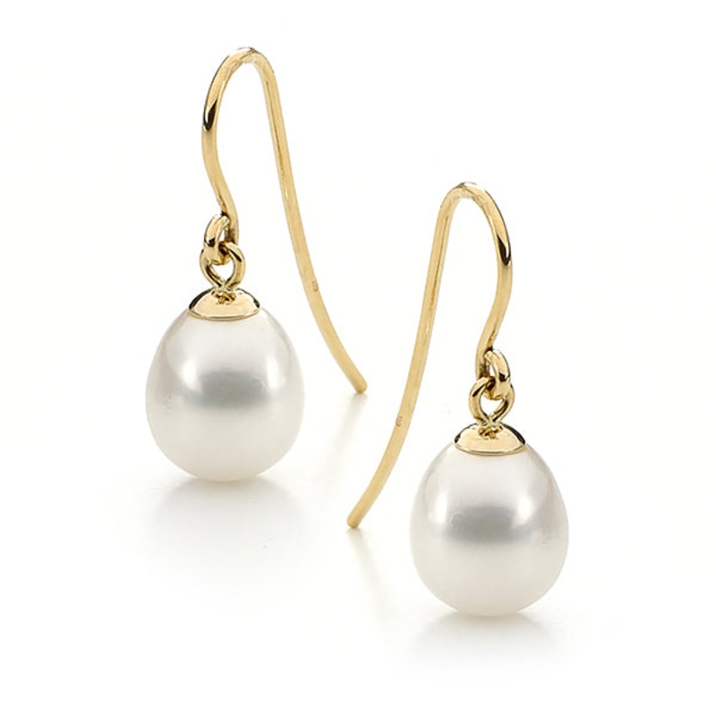 9ct Yellow Gold 7.5-8mm Freshwater Pearl Hook Earrings
