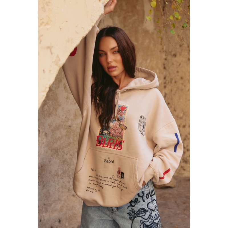 THE LOVE NOTES PARIS HOODIE – SAND XXS