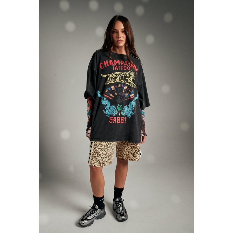THE VERY OVERSIZED CHAMPANGE TATTOO TEE – BLACK XXS