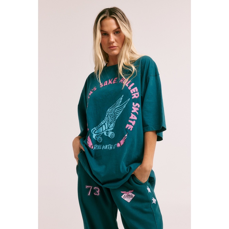 THE VERY OVERSIZED SKATE DON’T HATE TEE – TEAL XXS