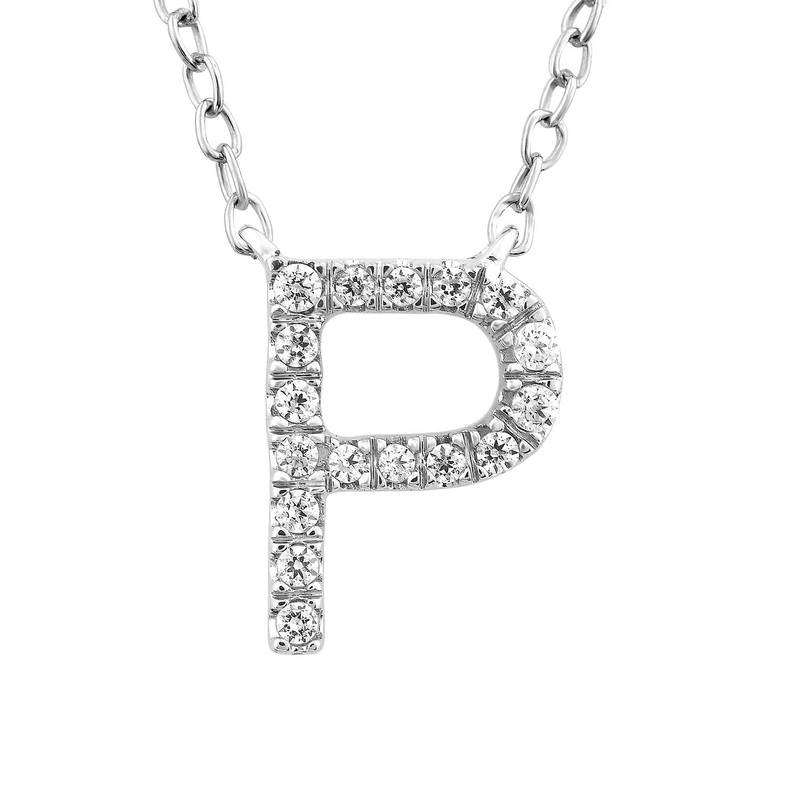 9ct White Gold Diamond Initial ‘P’ Necklace