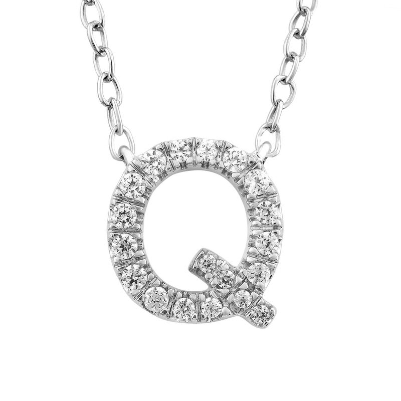 9ct White Gold Diamond Initial ‘Q’ Necklace