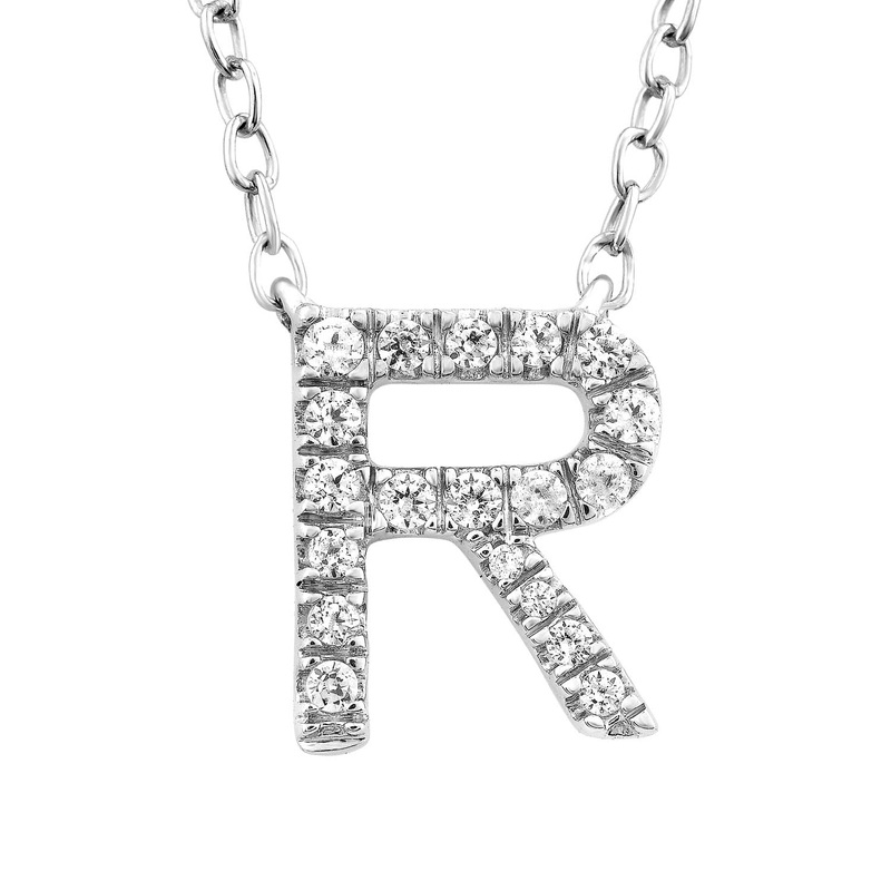 9ct White Gold Diamond Initial ‘R’ Necklace