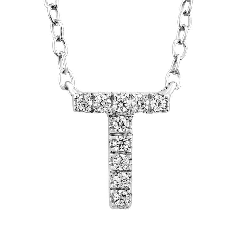 9ct White Gold Diamond Initial ‘T’ Necklace