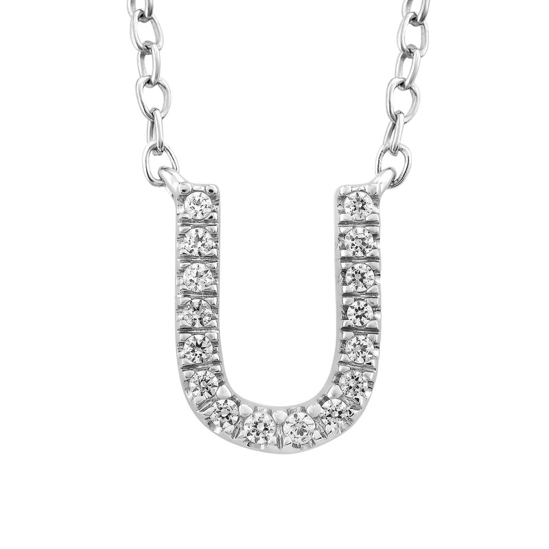 9ct White Gold Diamond Initial ‘U’ Necklace