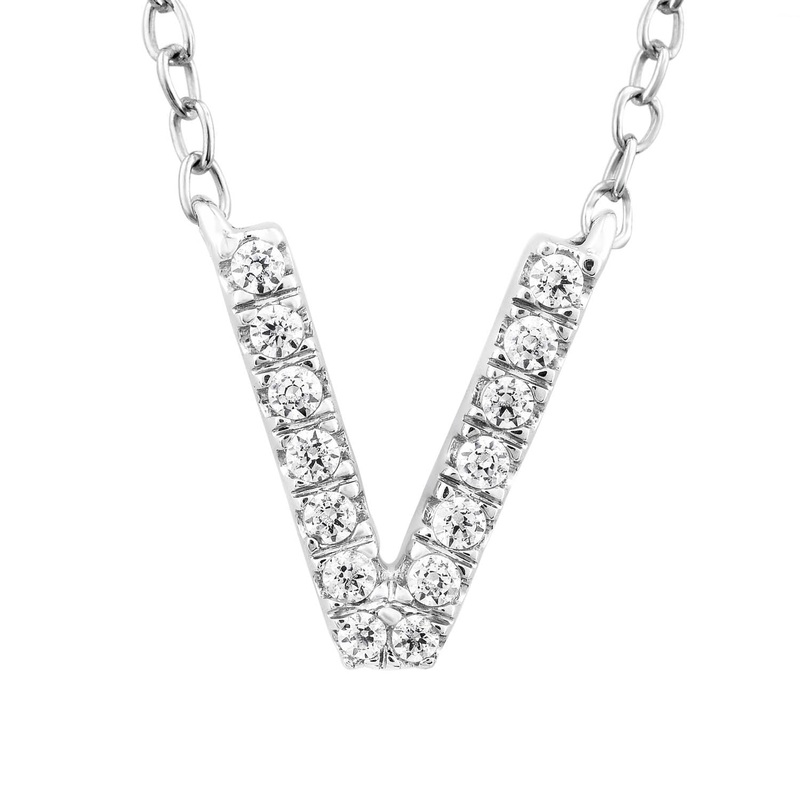 9ct White Gold Diamond Initial ‘V’ Necklace
