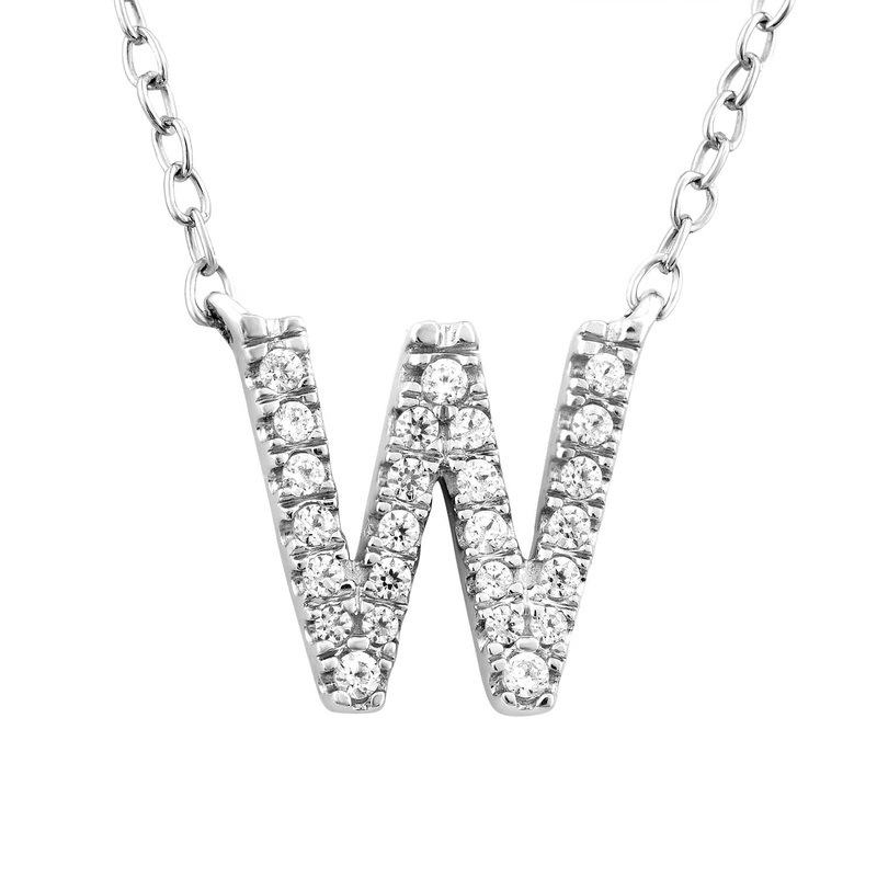9ct White Gold Diamond Initial ‘W’ Necklace