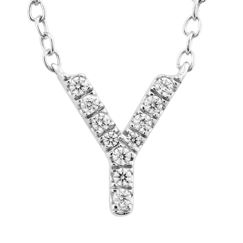 9ct White Gold Diamond Initial ‘Y’ Necklace