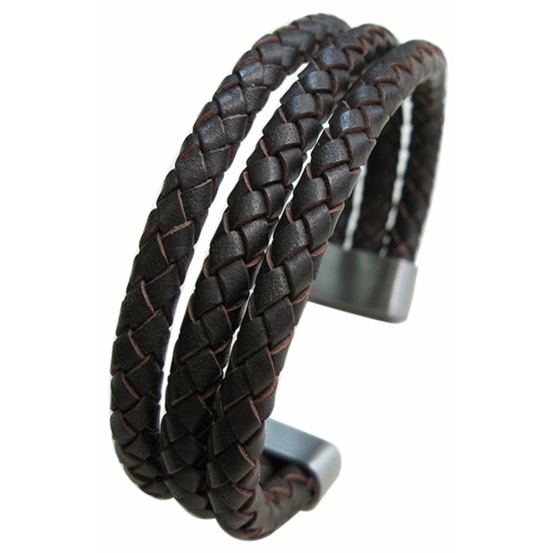 Cudworth Brown Plaited Triple Layered Leather Cuff