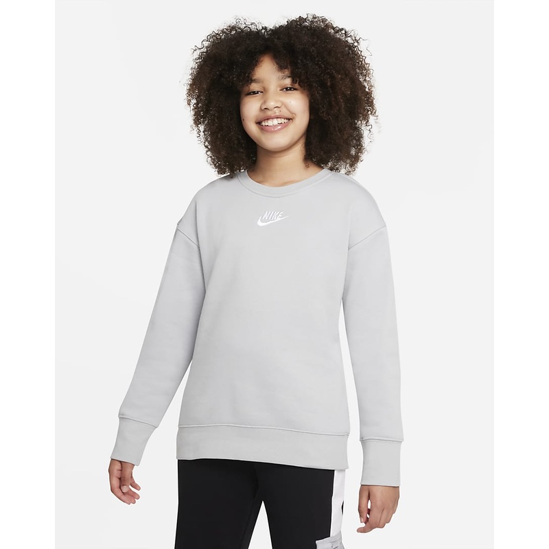 Sportswear Club Fleece Crew Sweatshirt Girls LIGHT SMOKE GREY/WHITE S