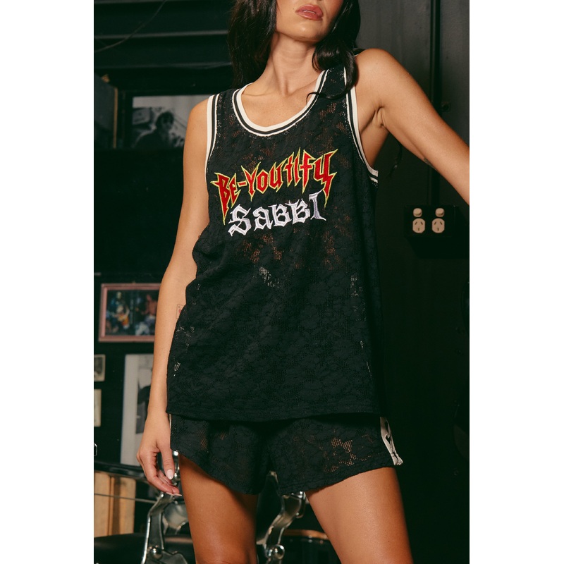THE BE YOUTIFUL LACE SINGLET – BLACK XS