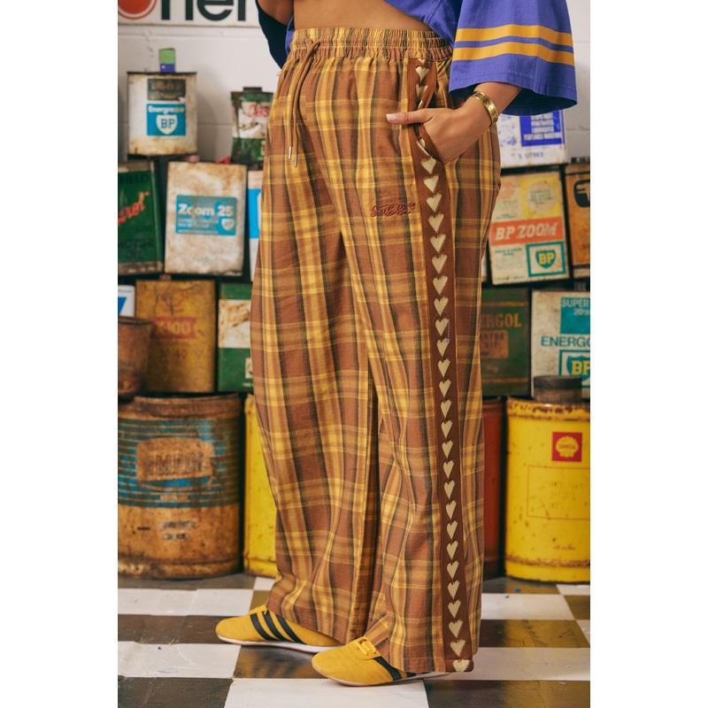 THE CANVAS RAVING HEARTS PANTS – TARTAN MUSTARD XS