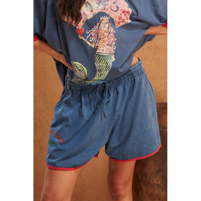 THE ROUND ROLLA SHORTS – LUCKY MERMAID NAVY/RED XS
