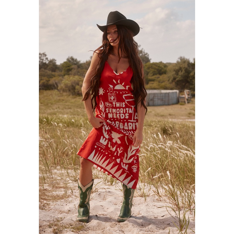 THE SIESTA DRESS – RED LINEN XS