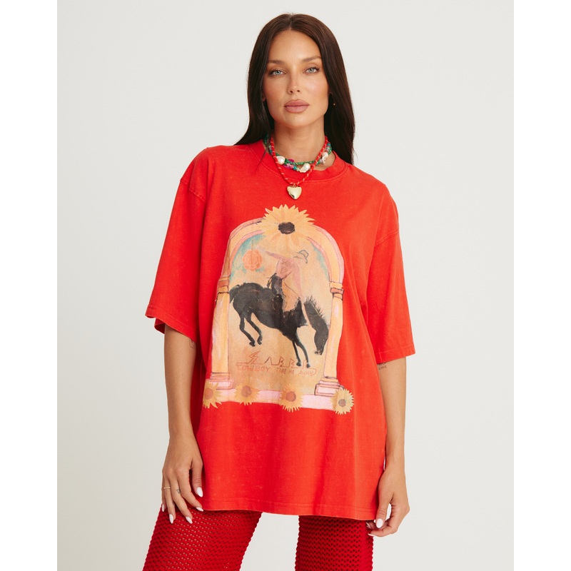 THE VERY OVERSIZED WILD FLOWER TEE – RED XXS