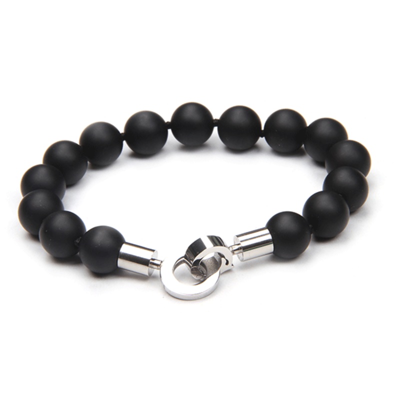 Cudworth Stainless Steel/Black Agate Beaded Bracelet