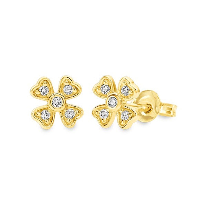 Diamond 4 Leaf Stud Earrings 9ct Yellow Gold