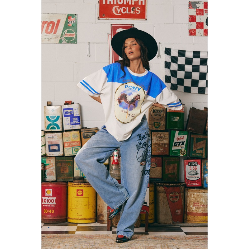 THE BOYFRIEND FIT PONY CLUB TEE – BLUE XXS