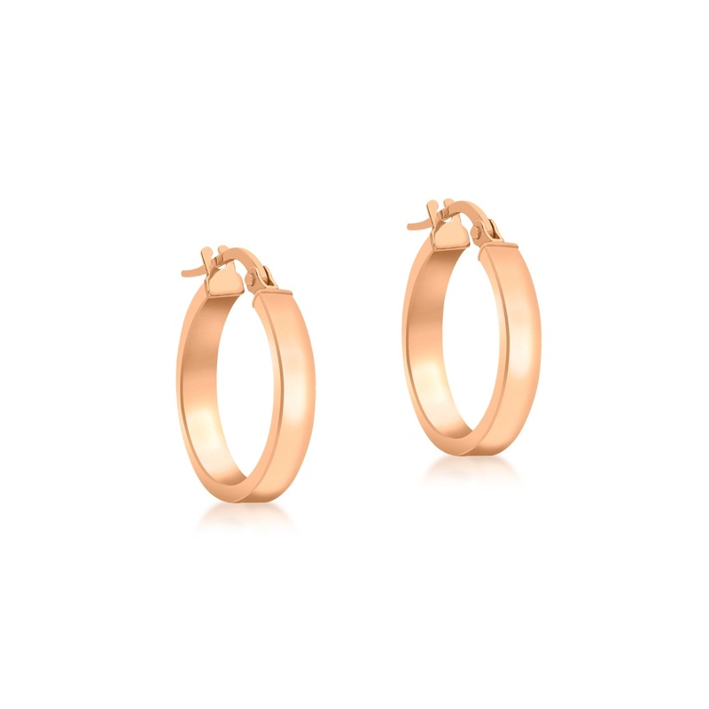 9ct Rose Gold 3mm Rectangular-Tube 15mm Hoop Creole Earrings