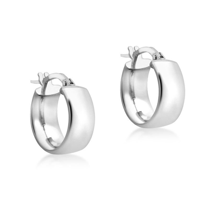9ct White Gold 6mm Band 14mm Creole Earrings
