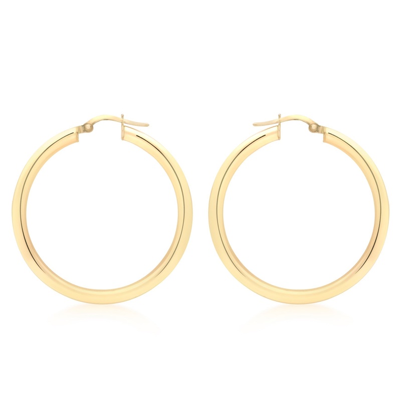 9ct Yellow Gold 3mm Round Hoop Earrings 35mm